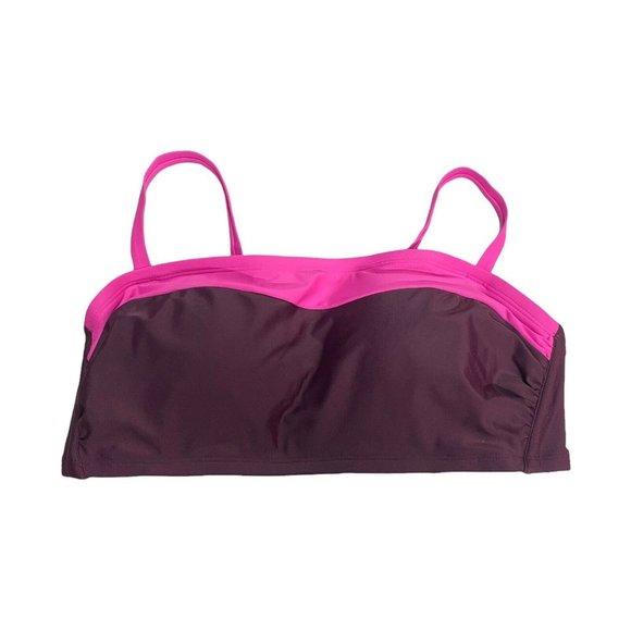 Kona Sol Bandeau Bikini Top Size D/DD Color Block Burgundy AG905D Removable Cups - Picture 2 of 5